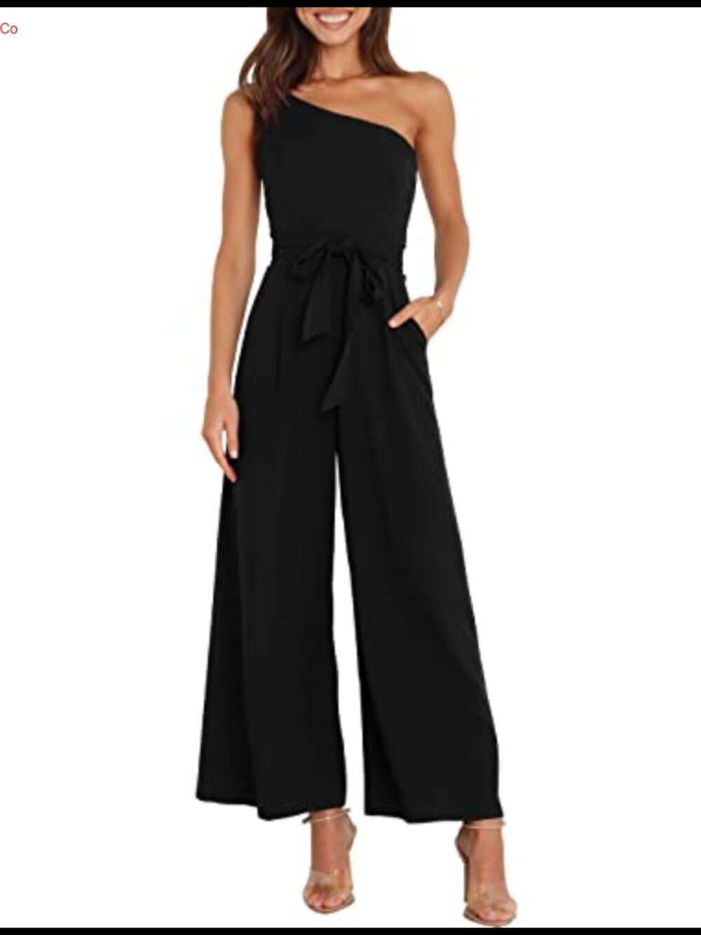 One Shoulder Sleeveless Jumpsuit Slim Fit Wide Leg Dressy Romper